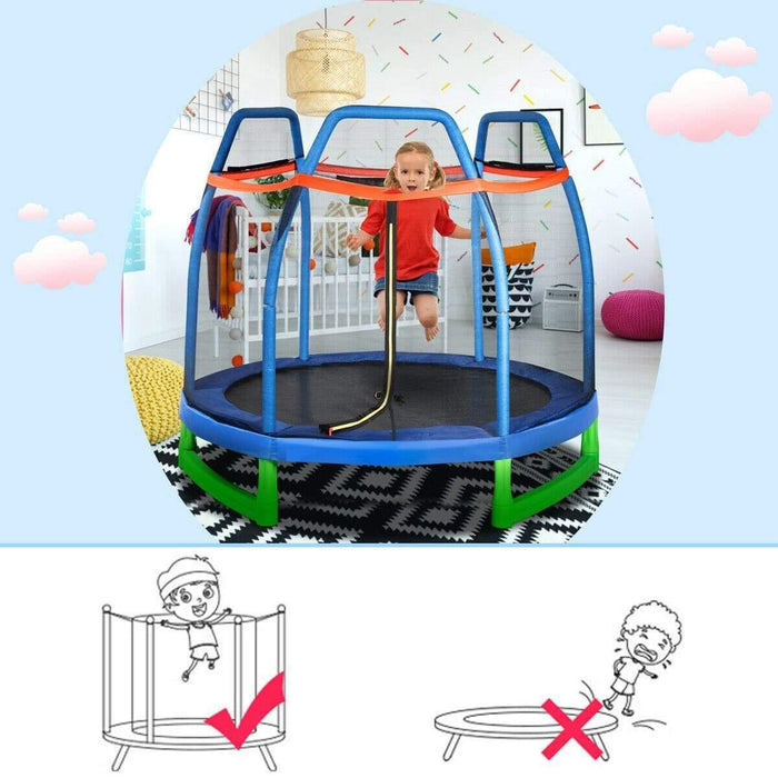 7FT Kids Trampoline W/ Safety Enclosure Net